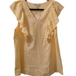 CROFT & BARROW WOMEN'S YELOW & WHITE GINGHAM TOP WITH RUFFLED SLEEVES SIZE XL